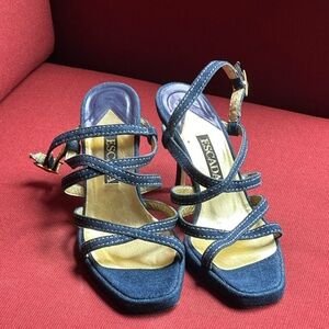 Escada Blue Denim Strappy Heels - Size 6.5 - Pre-owned